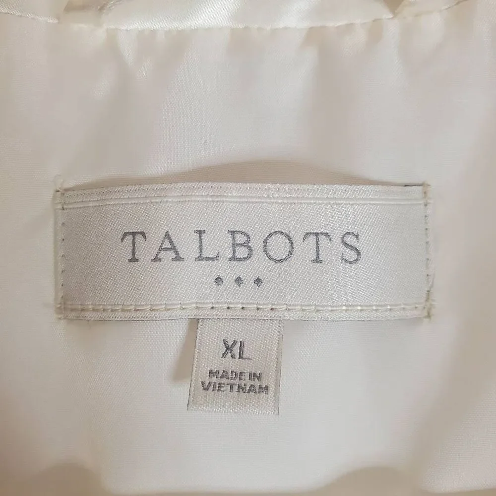 Talbots Striped Quilting Full‎ Zip Sleeveless Puffer Vest Ivory XL